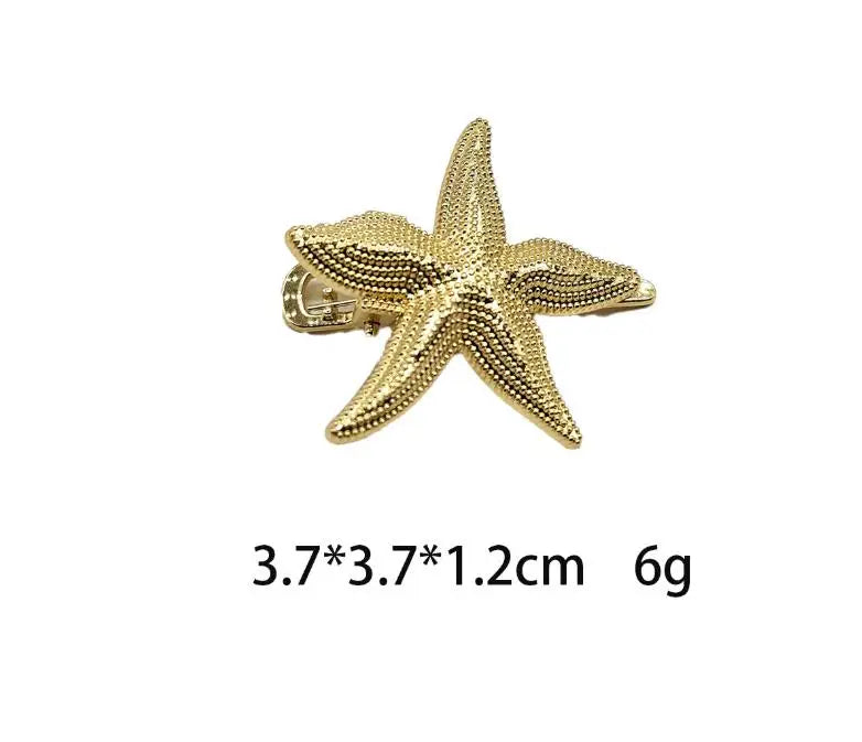 New Fashionable Europe and America Golden Starfish Shell Duckbill Hair Clip for Women Elastic Girl Hair Accessories Headwear