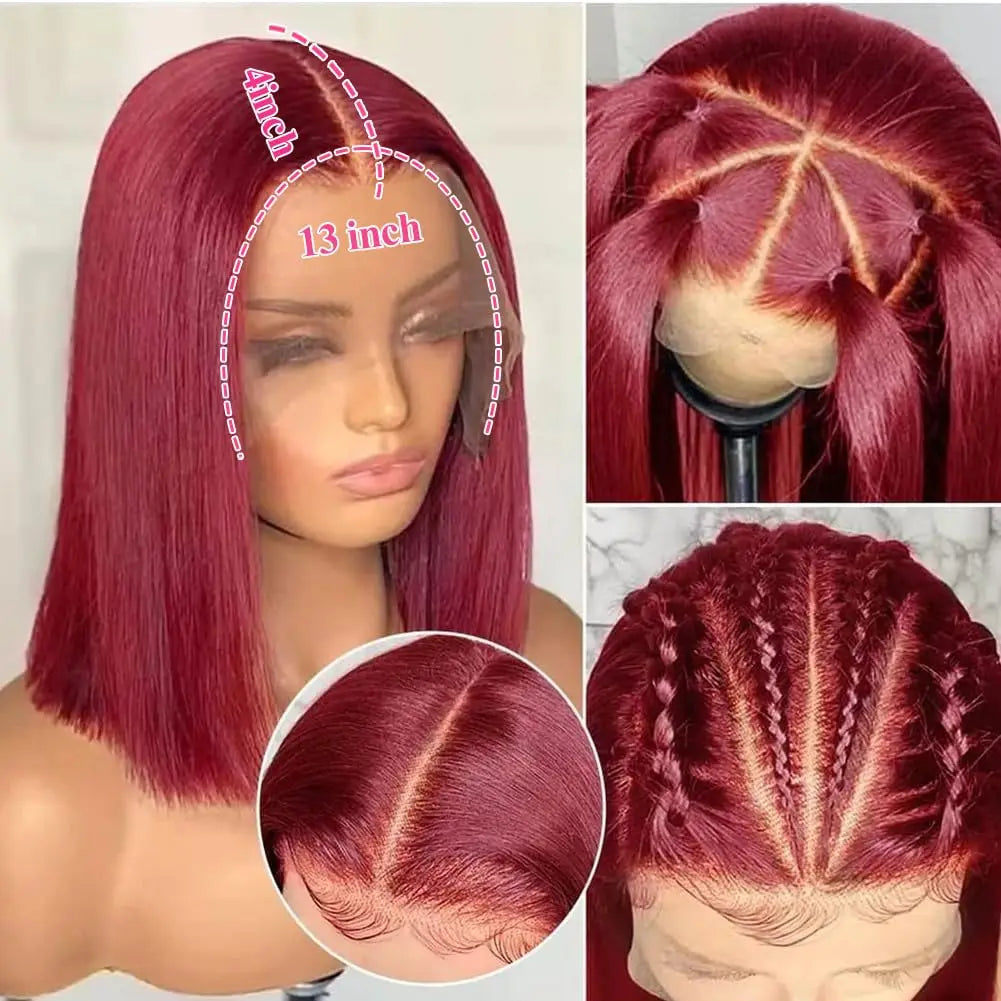 Straight Short Bob Wig Lace Front Human Hair Wigs 210% Blonde Brown 99j Burgundy 13x4 HD Transparent Lace Frontal Wig for Women
