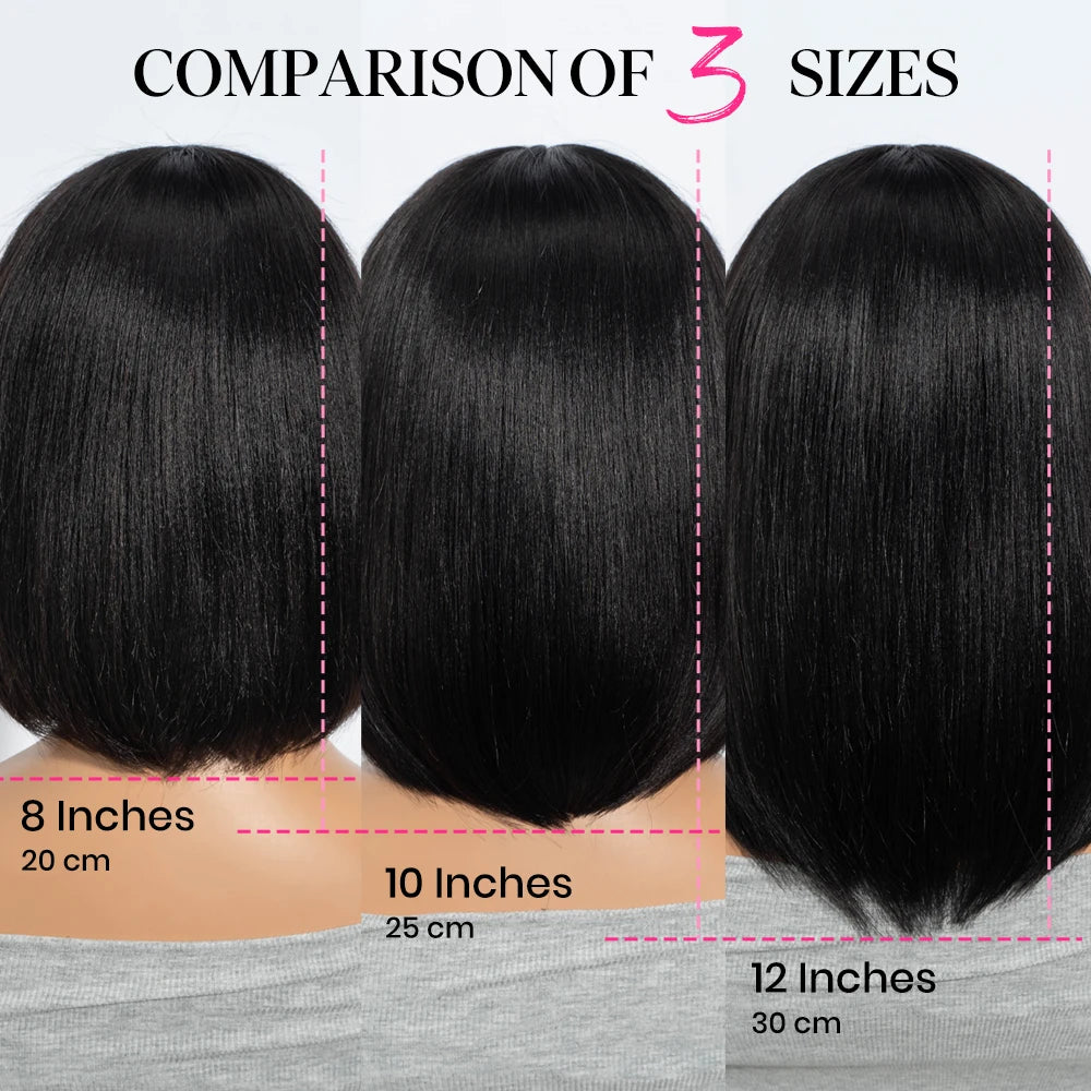 Short Bob Wig with Bangs Straight Human Hair Bob with Bangs Wig 100% Human Hair 180% Density Straight Bang Bob Wig For Women