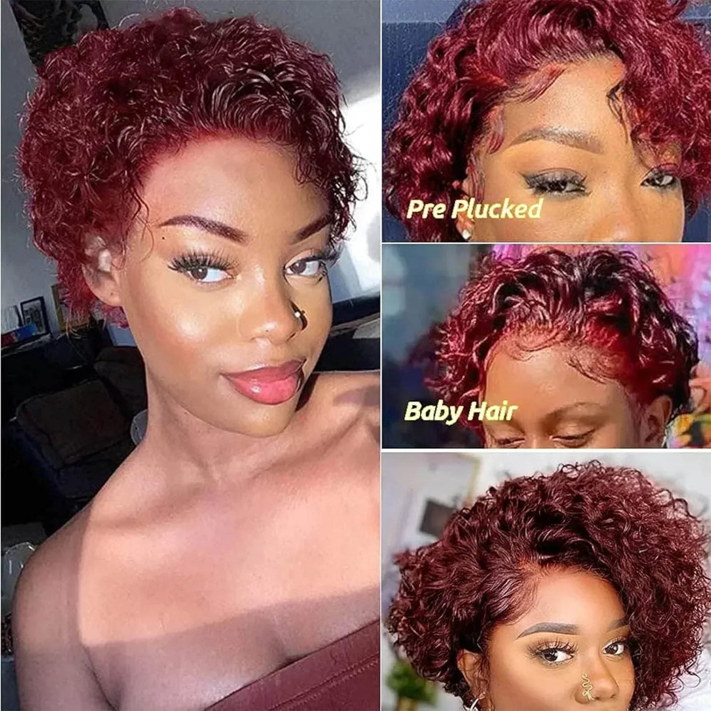 Brazilian Human Hair Wig For Black Women Afro Curly Pixie Bob Short Preplucked Hairline 13X1 Hd Lace Front Bob Water Wave Wig