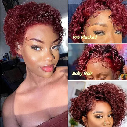 Brazilian Human Hair Wig For Black Women Afro Curly Pixie Bob Short Preplucked Hairline 13X1 Hd Lace Front Bob Water Wave Wig
