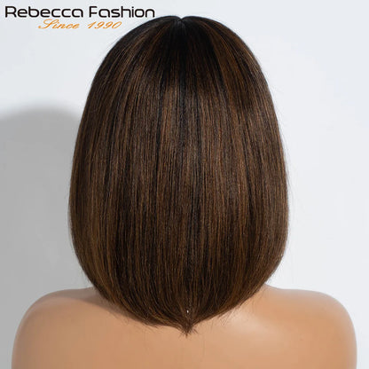 Highlight Blonde Short BOB 3x1 Lace Glueless Human Hair Wig Ready To Go Brazilian P1B/30 Straight Bob Bone With Bangs For Women