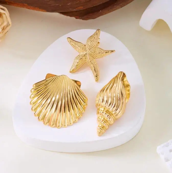 New Fashionable Europe and America Golden Starfish Shell Duckbill Hair Clip for Women Elastic Girl Hair Accessories Headwear