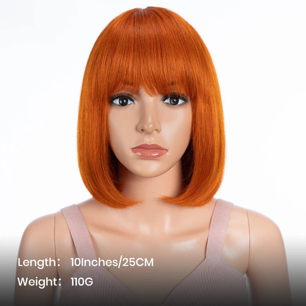 Short Bob Wig with Bangs Straight Human Hair Bob with Bangs Wig 100% Human Hair 180% Density Straight Bang Bob Wig For Women
