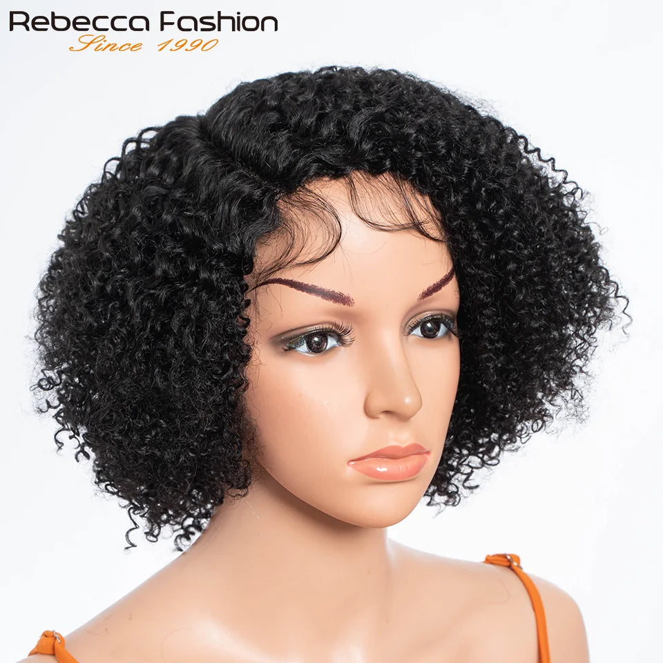 Short Bob Lace Wig Afro Kinky Curly Brazilian Deep Curly Human Hair Wig With Baby Hair Pixie Water Wave Bob Wig For Black Women