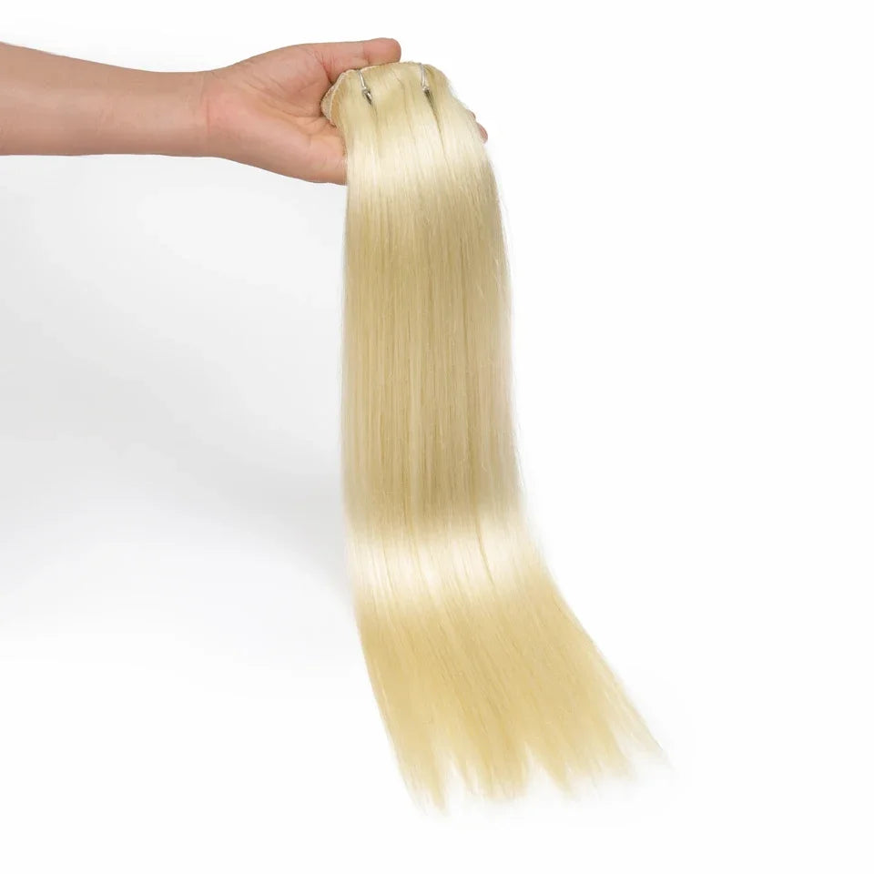 Honey Blonde#613 Human Hair 7 Pcs Clips In Extensions Straight Double Weft Hair Extensions For Women Brazilian Remy Hair 24"