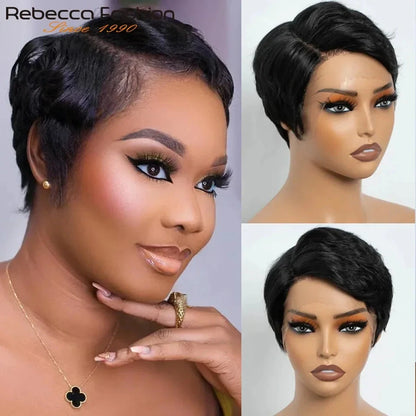 Straight Pixie Cut Wig Human Hair Wigs 13x6x1 Transparent Lace Front Short Bob Wig T Part Lace Wig Brazilian Human Hair