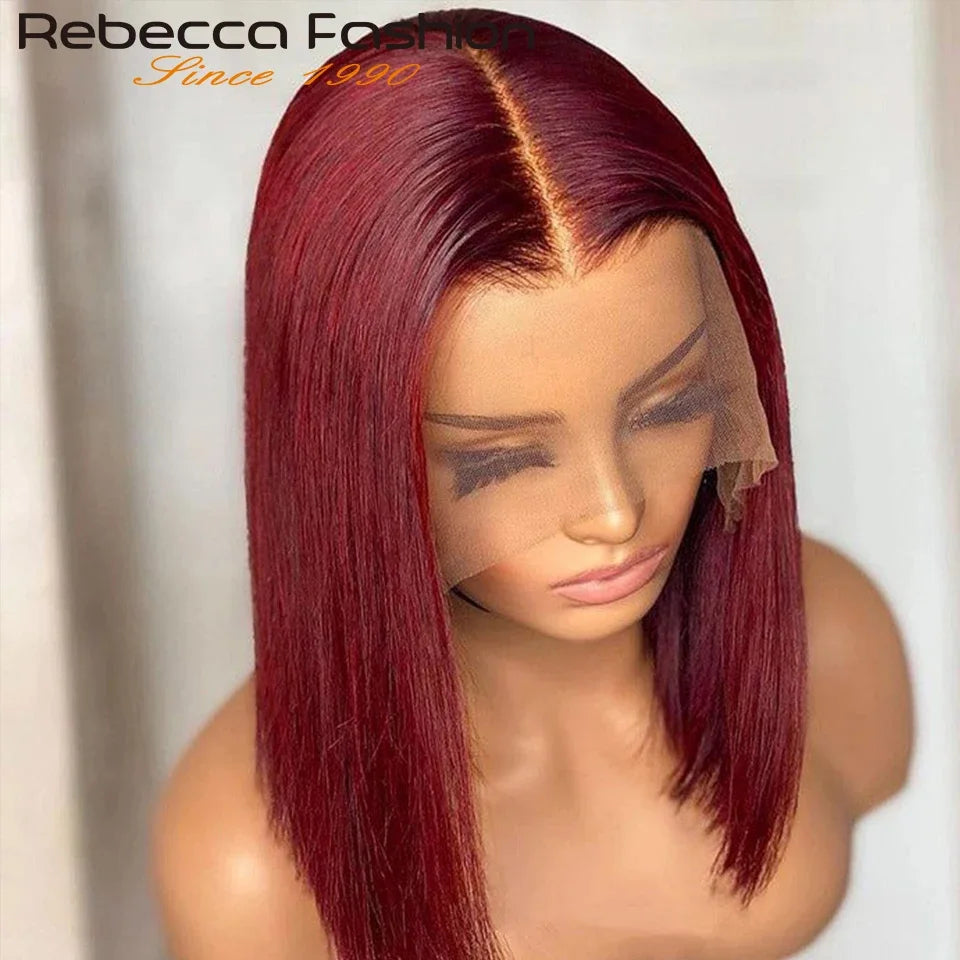 Straight Bob 100% Human Hair Lace Wig For Women Brazilian Remy Hair Middle Part Lace Easy Wear T Part Lace Wigs