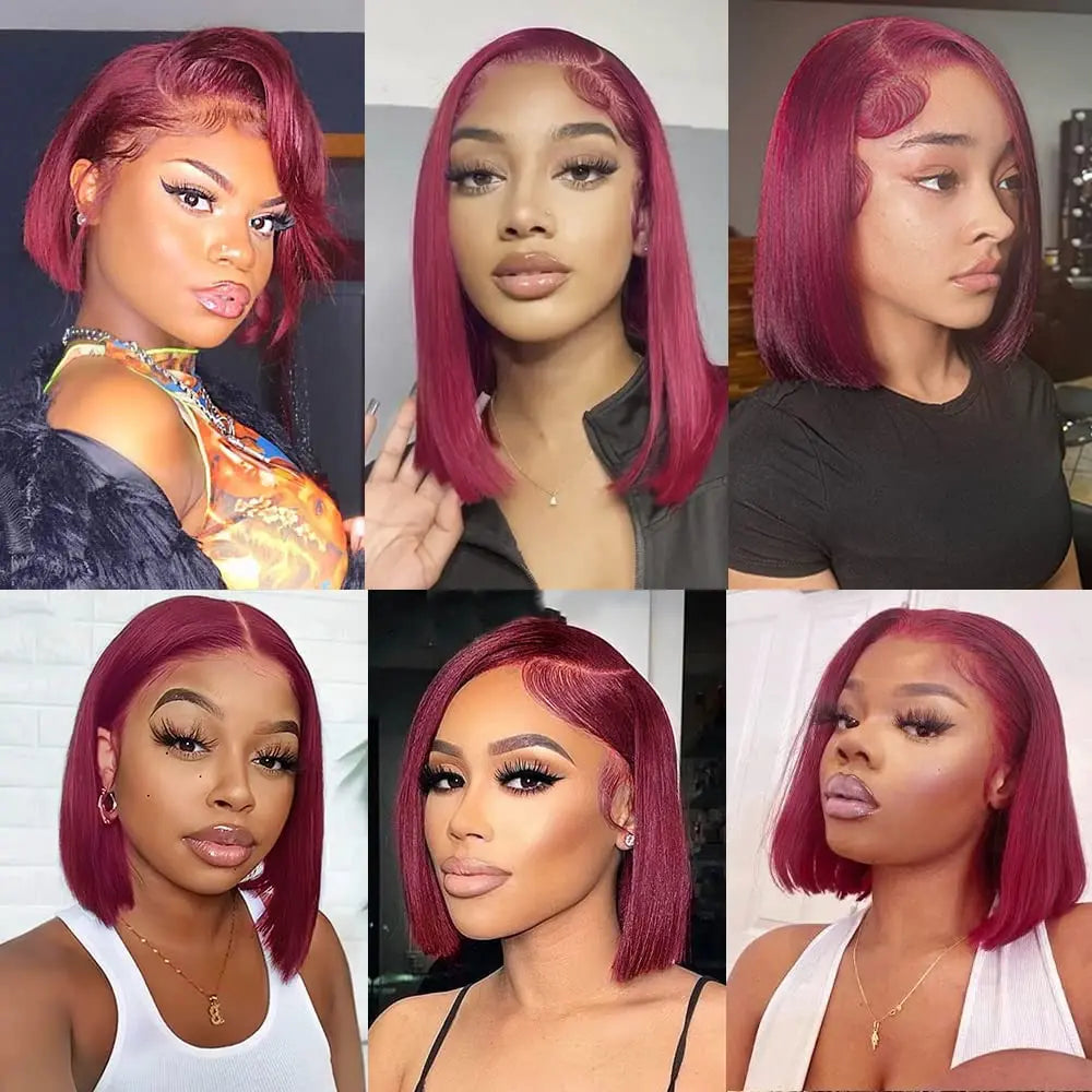 Straight Short Bob Wig Lace Front Human Hair Wigs 210% Blonde Brown 99j Burgundy 13x4 HD Transparent Lace Frontal Wig for Women