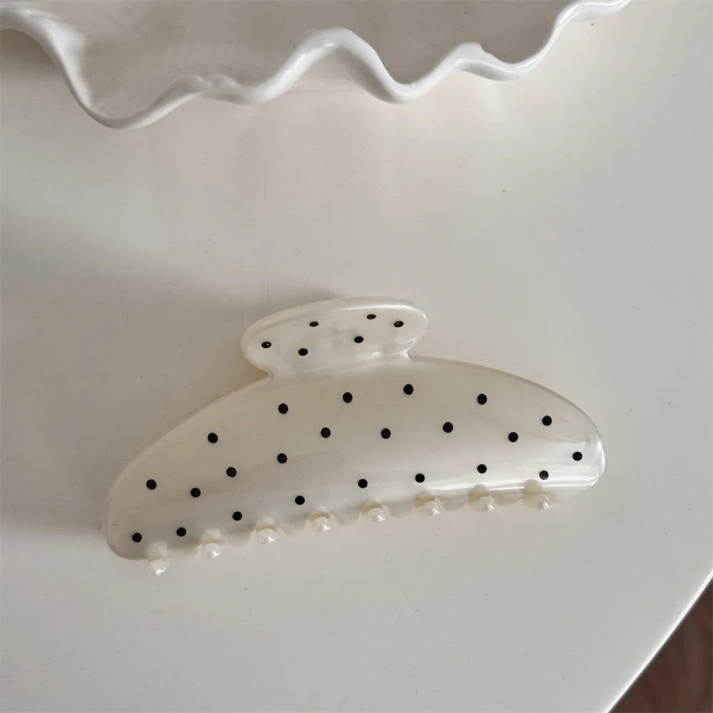 France Style Women Senior Large Black Wave Dot Design Hair Claw Barrettes Girl Fashion Hair Clip Sweet Hair Accessories Headwear