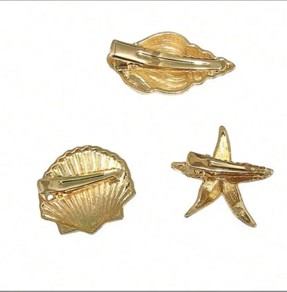 New Fashionable Europe and America Golden Starfish Shell Duckbill Hair Clip for Women Elastic Girl Hair Accessories Headwear