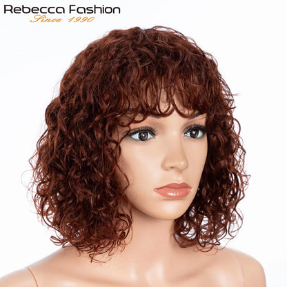 Highlight P4/30 Short Curly Human Hair Wig Cute Bob Wig Wear and Go Glueless Wigs Brazilian Remy Hair Water Wave Natural Looking