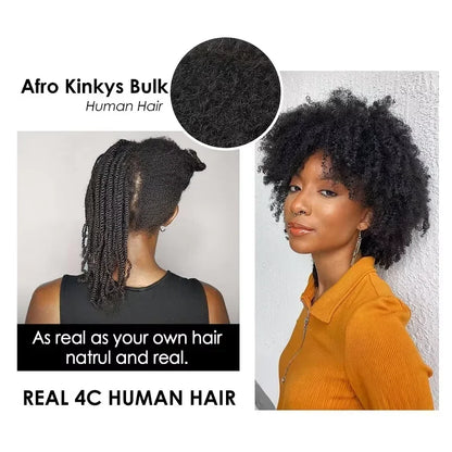 50grams/pc Afro Kinky Bulk Dreadlock Hair Extension Bulk Hair Afro Kinky Curly 100% Human Hair Bulk For Crochet Braiding Twists