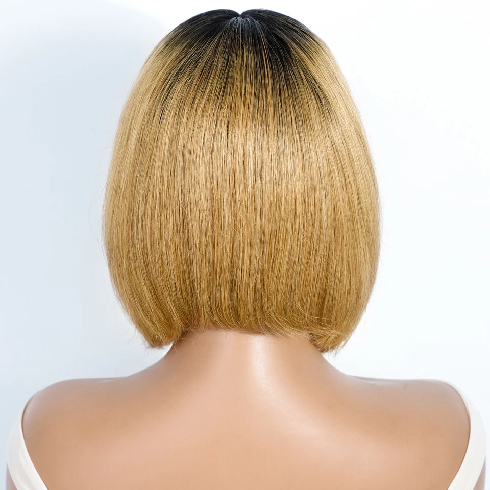 RitzWigs Ombre Blonde Short Bob Wig – 4x1 Part Lace, Brazilian Remy Human Hair