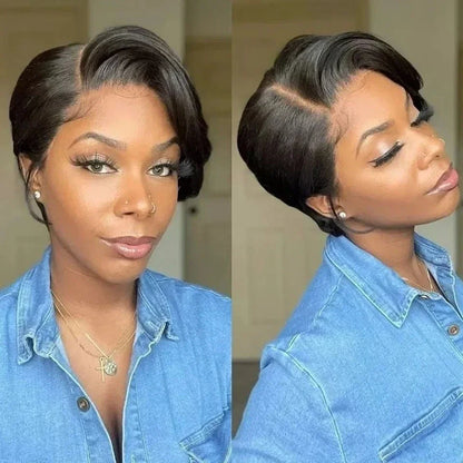 Rebecca Short Pixie Bob T Part Lace Front Human Hair Wigs For Women Peruvian Remy Hair Ombre Blonde 613 Glueless HD Lace Wigs
