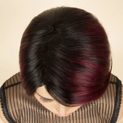 Burgundy 1B/99J Short Pixie Cut Side Part Straight Bob 100% Human Hair Wig For Women Brazilian Remy Hair Color Full Machine Made