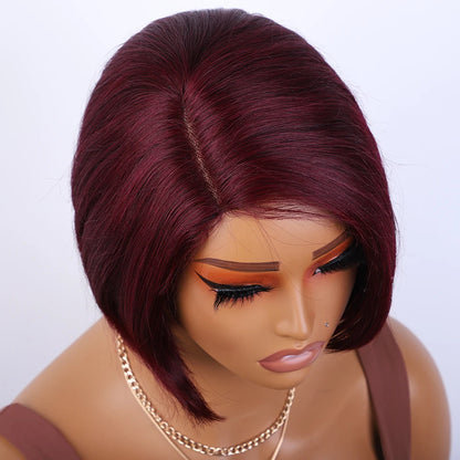99J Burgendy Short Bob Side Part Straight Bob Human Hair Wig Straight Short Bob Wig Straight Human Hair Wig Wear And Go Glueless