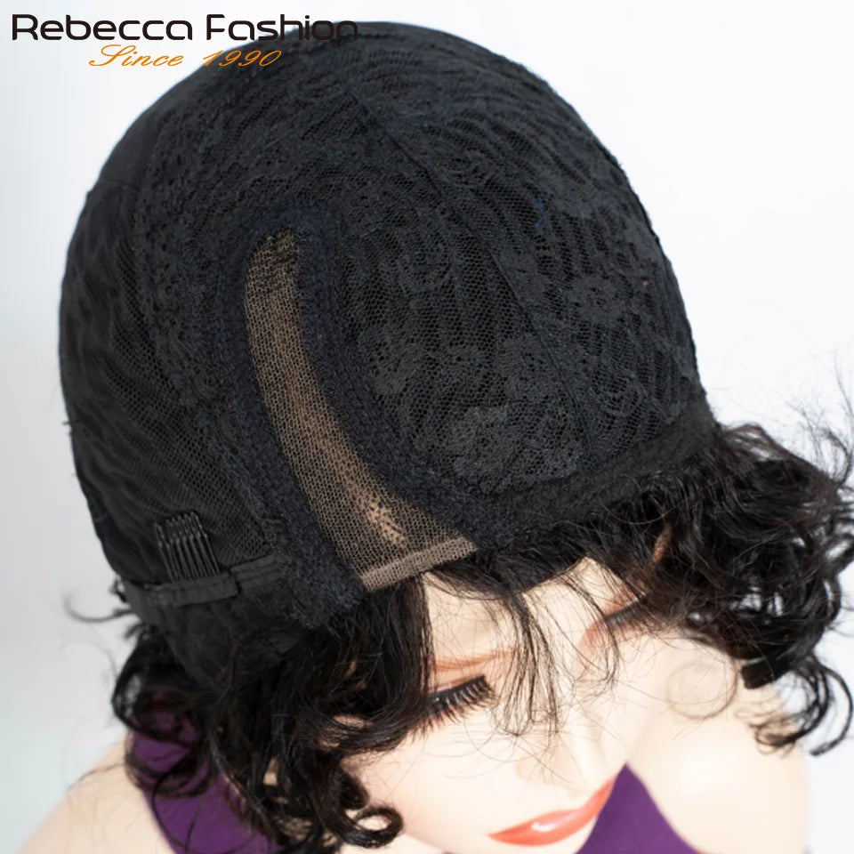 Rebecca Body wave Bob Human Hair Wigs For Women 4X1 Lace Indian Hair Wigs Natural Black 100% Real Short Bodywave Bob Lace Wigs