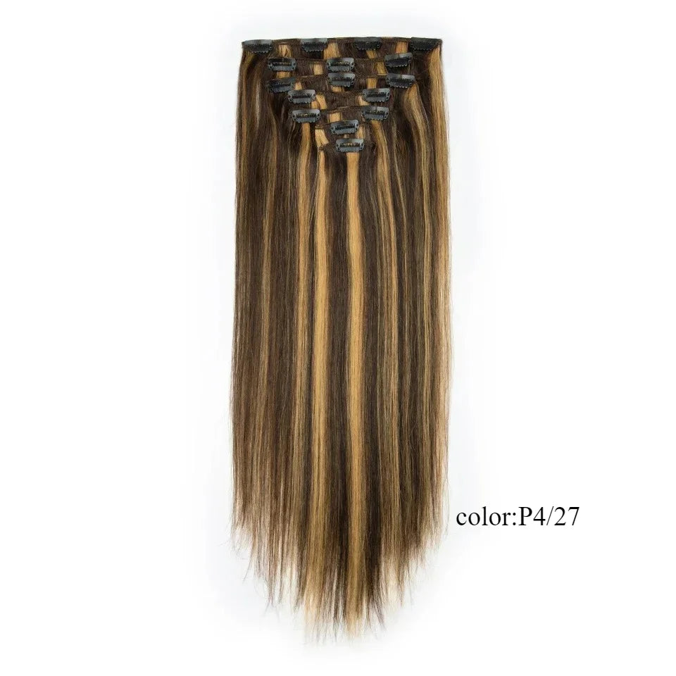 Rebecca Clip In Hair Extensions Human Hair Straight Clip In Blonde P6/613 P8/613 P27/613 P4/27 Color Clip Ins Remy Hair 7Pcs Set