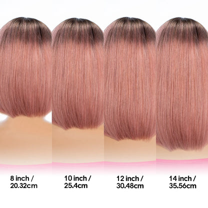 Rebecca Ombre Pink Transparent Short T Lace Bob Human Hair Wigs Peruvian Straight 13x5x1 Lace Front Wig For Women Pre Plucked