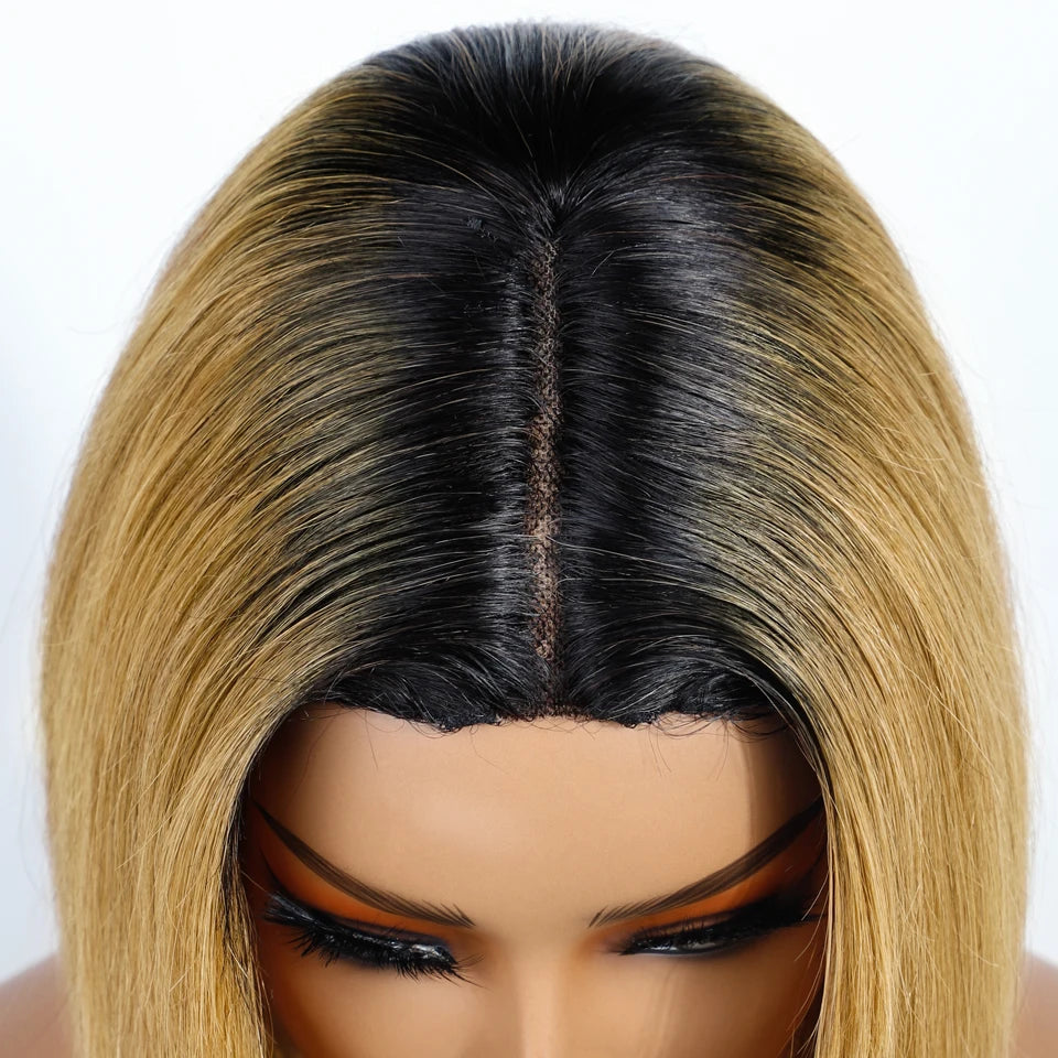 Rebecca Ombre Blonde Short Straight Bob 4x1 Part Lace 100% Human Hair Wigs For Women Glueless Brazilian Remy Hair Colored Wig