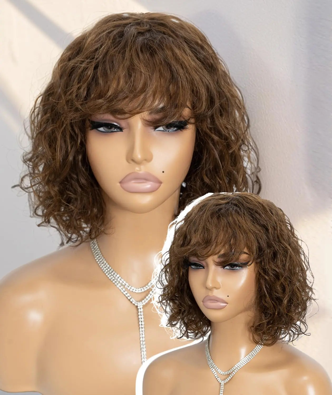 QVR Kinky Curly Human Hair Wig with Bangs Fluffy Afro Curly Bob Wig for Women Wear and Go Glueless Curly Wigs for Black Women
