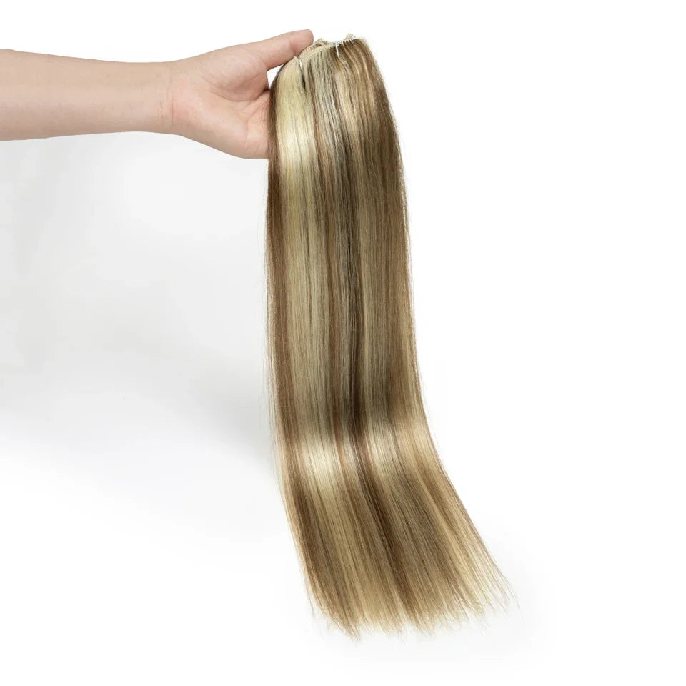 Rebecca Clip In Hair Extensions Human Hair Straight Clip In Blonde P6/613 P8/613 P27/613 P4/27 Color Clip Ins Remy Hair 7Pcs Set