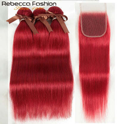Rebecca Red Straight Blonde Bundles With Closure Brazilian Straight Human Hair Red 3 Bundles With Closure Remy Hair Extensions