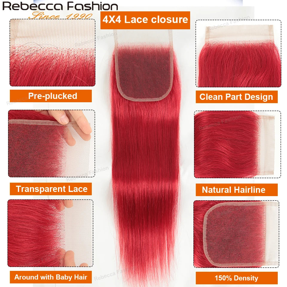 Rebecca Red Straight Blonde Bundles With Closure Brazilian Straight Human Hair Red 3 Bundles With Closure Remy Hair Extensions
