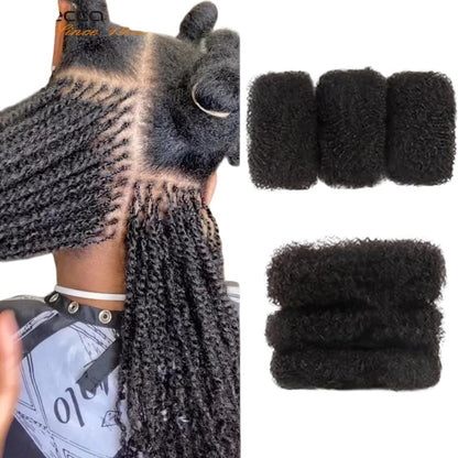 RitzWigs Afro Kinky bulk hair extensions in natural black, showing a kinky curly texture for braiding and styling.