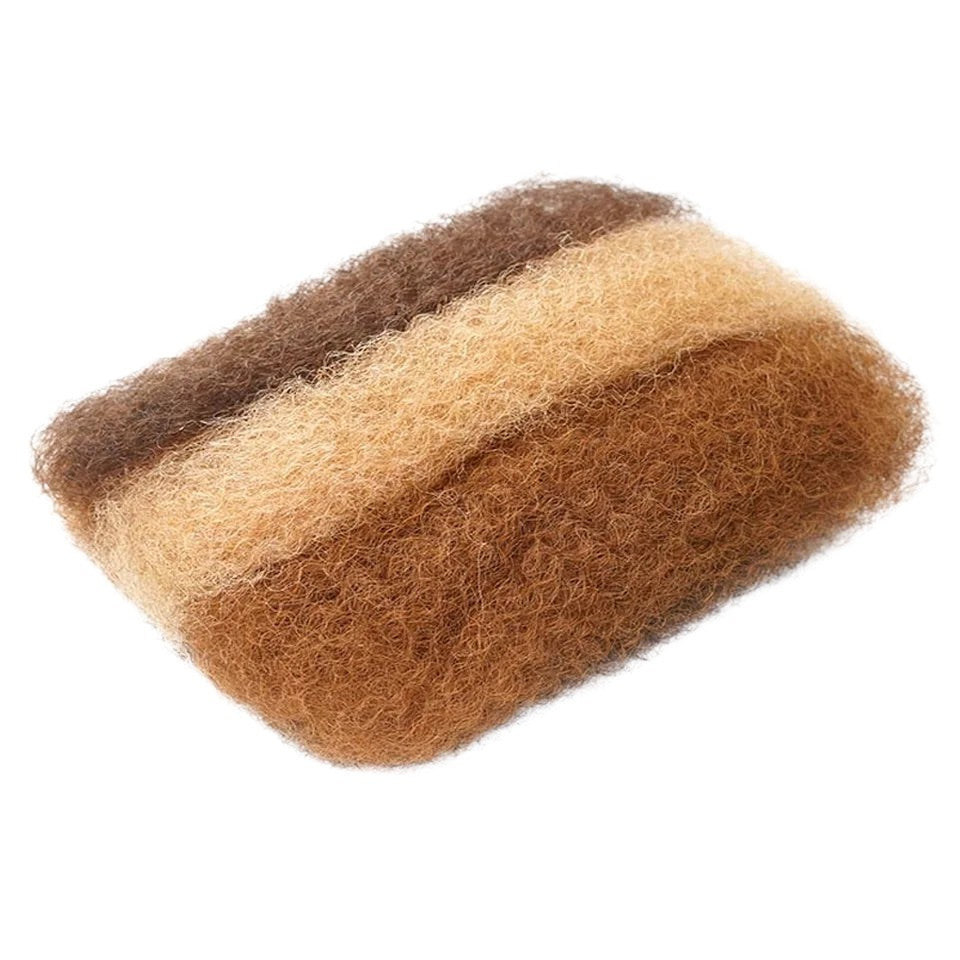 RitzWigs afro kinky bulk human hair bundle with a tri-colour highlight gradient of brown and blonde curly texture