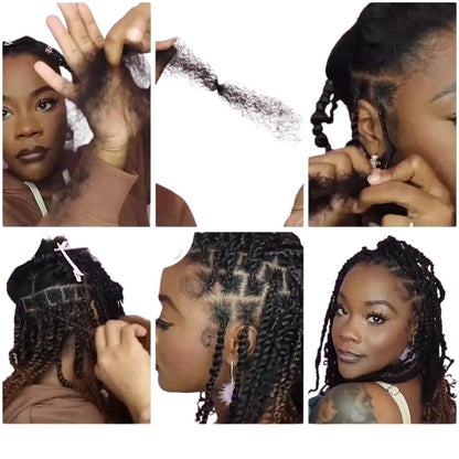 RitzWigs afro kinky bulk human hair extensions shown in a 6-step tutorial for creating textured twists and braids