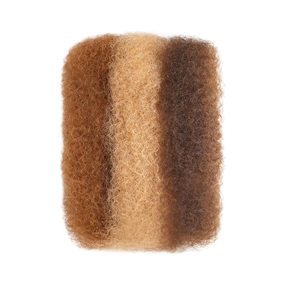 RitzWigs afro kinky bulk human hair extensions in a highlighted brown and blonde curly texture for braiding