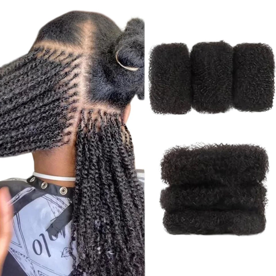 RitzWigs afro kinky bulk human hair extensions for mini twists, showing a natural curly texture and braiding style.
