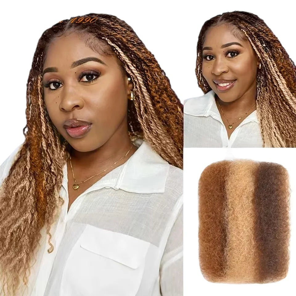 RitzWigs afro kinky bulk human hair in a multi-tonal brown and blonde curly texture for braiding and twist styles