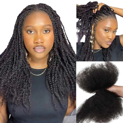 RitzWigs natural brown afro kinky bulk human hair extensions styled in twists on a woman with a soft textured look