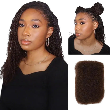 RitzWigs afro kinky bulk human hair extensions for braiding, shown on a model with styled micro twists.