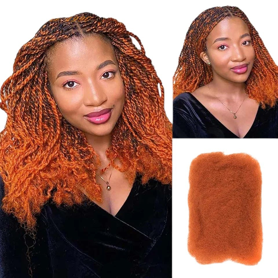 RitzWigs afro kinky bulk human hair in vibrant orange, styled as twists on a model for a natural look.