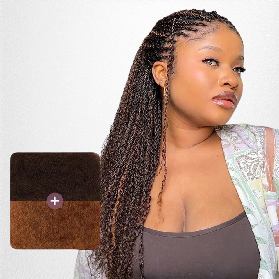RitzWigs Brazilian afro kinky bulk human hair styled in long textured twists on a woman with a natural look