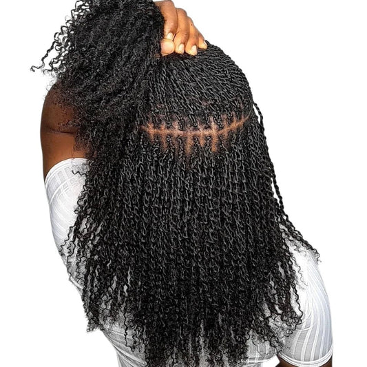 RitzWigs afro kinky bulk human hair styled in micro braids on a person, showing natural texture and volume.