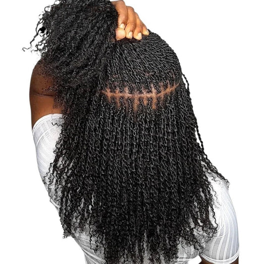 RitzWigs afro kinky bulk human hair extensions styled in micro braids on a person with natural dark hair texture