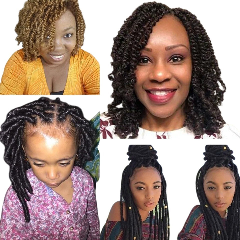 RitzWigs afro kinky curly human hair bundles styled in various braided and twisted hairstyles on different models