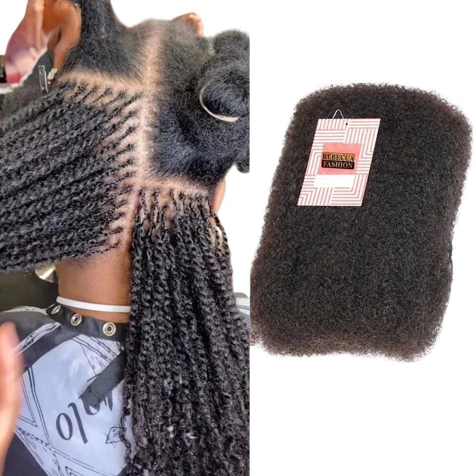 RitzWigs afro kinky curly human hair bulk for braiding, showing a natural textured bundle and a styled braided look.