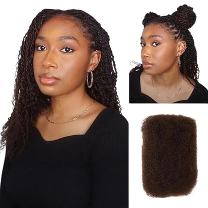 RitzWigs afro kinky curly human hair bulk for braiding, shown on a model with styled twists and a separate hair bundle