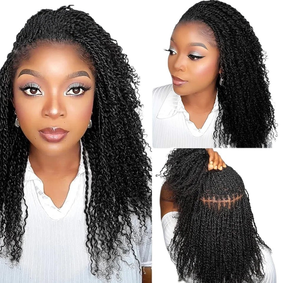 RitzWigs afro kinky curly human hair extensions for braiding, shown on a model with a natural black textured style.