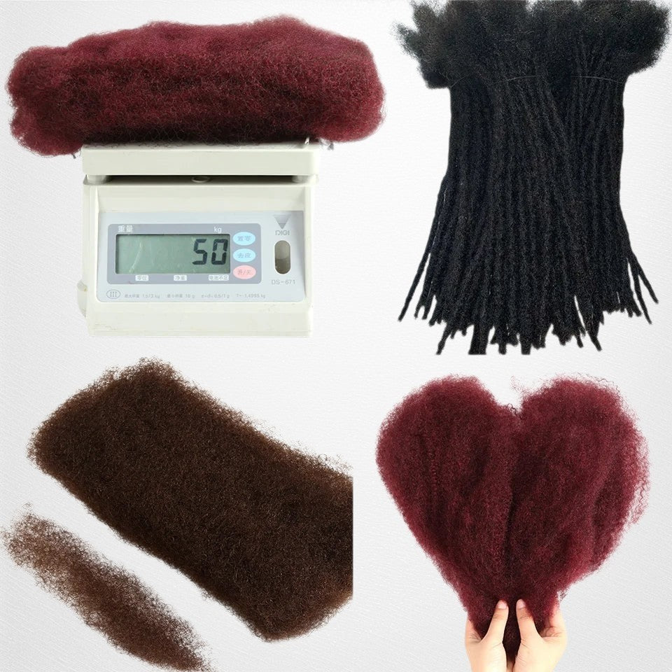 RitzWigs afro kinky curly human hair bundles in natural, brown, and burgundy shades for braiding.