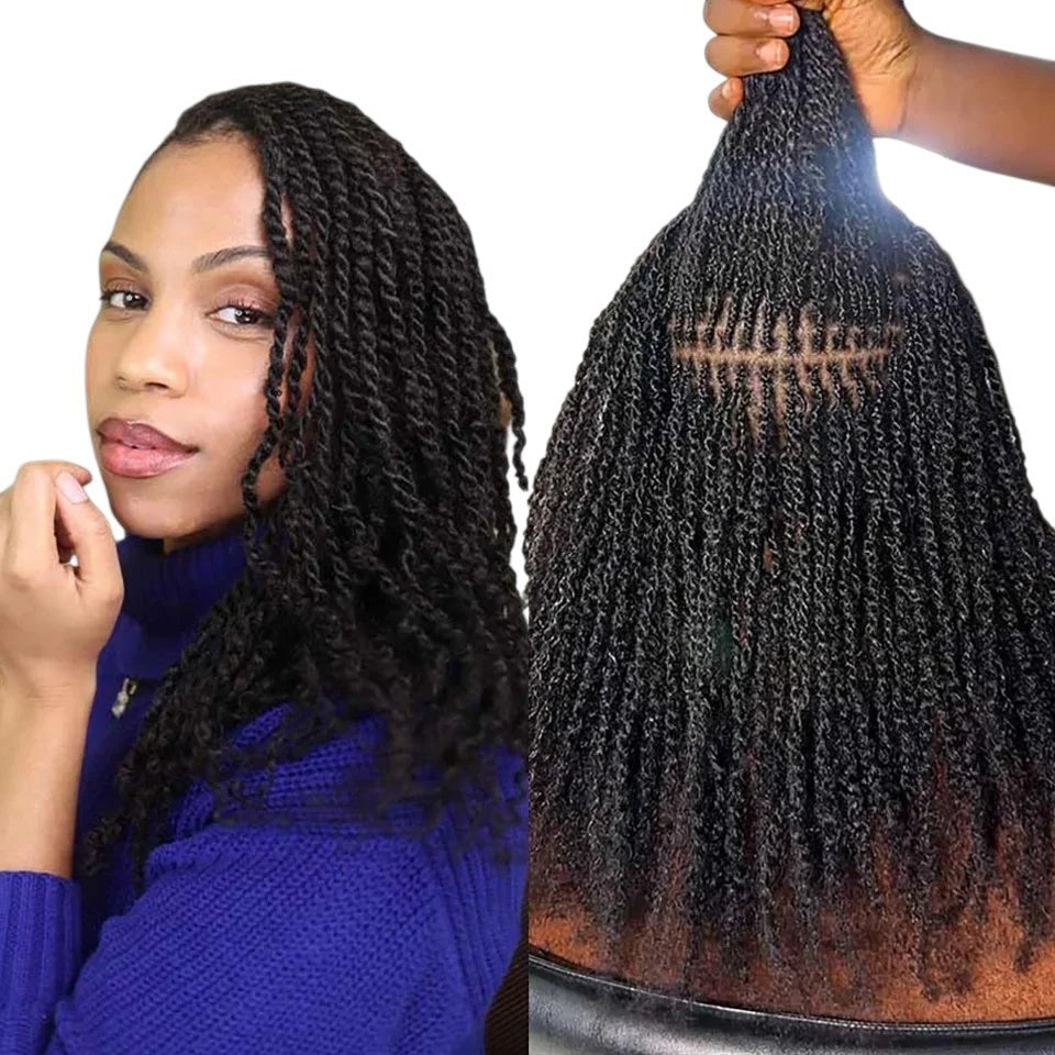 RitzWigs afro kinky curly human hair extensions styled in twists on a woman, showing natural texture and volume.