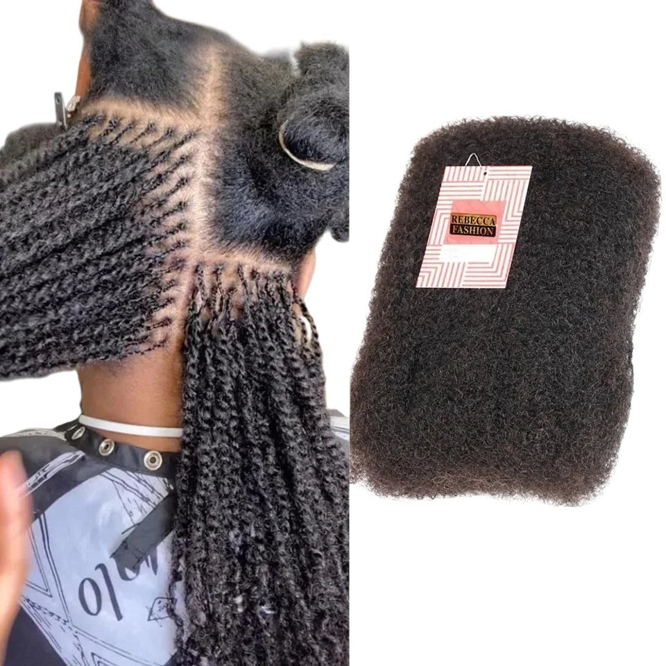 RitzWigs afro kinky bulk human hair for dreadlock extensions and braiding, showing natural texture and installation