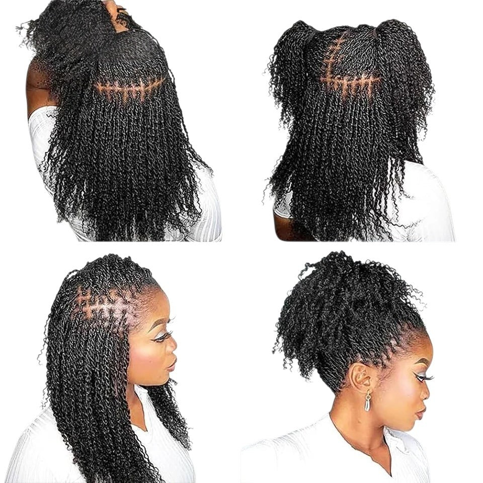 RitzWigs afro kinky bulk human hair styled in mini twists and locs on a model, showing natural texture and volume.