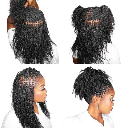 RitzWigs afro kinky human hair bundles styled in mini twists and a high ponytail on a model